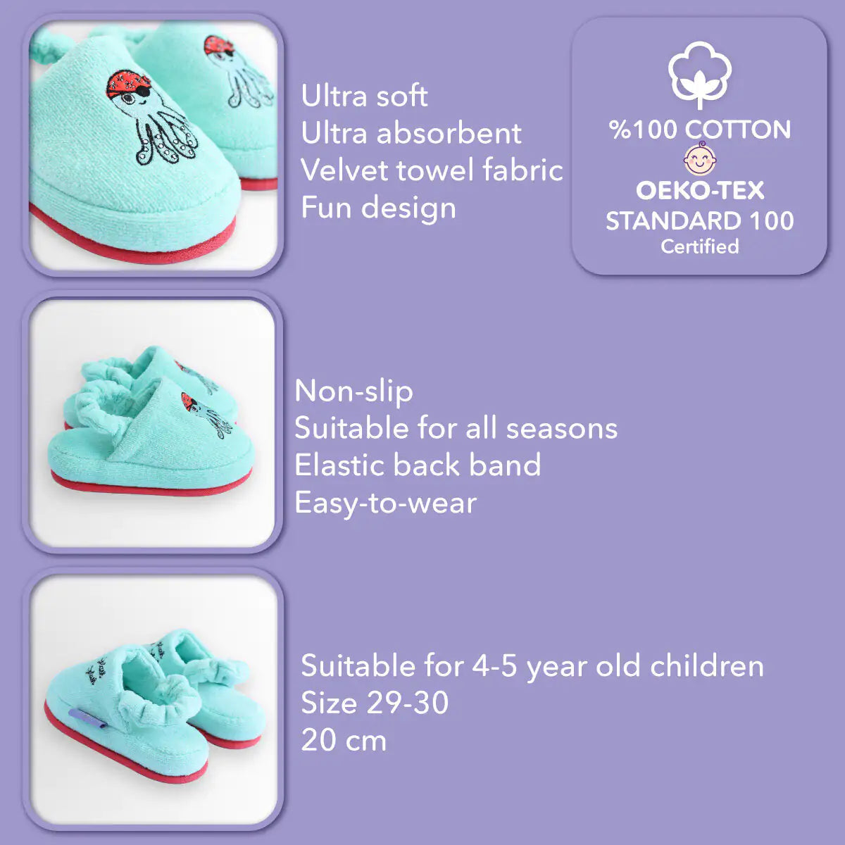 Cotton Soft Kids Slippers — Sailor Octopus Ollie