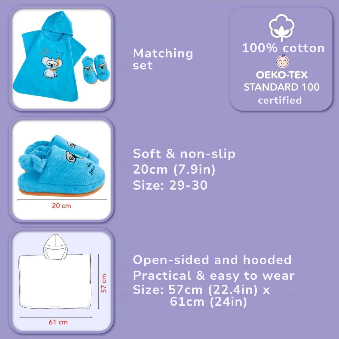 Cotton Poncho + Soft Toddler Slippers Set — Explorer Koala Kobi