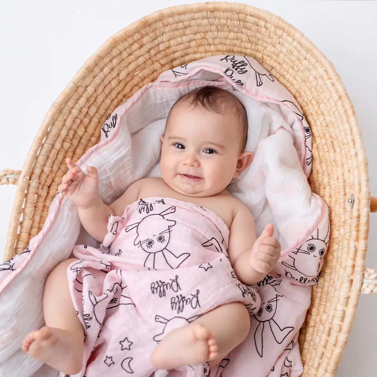 Set of 2 Botton Muslin Babby Swaddle Blanket — Funny Bunny Benny