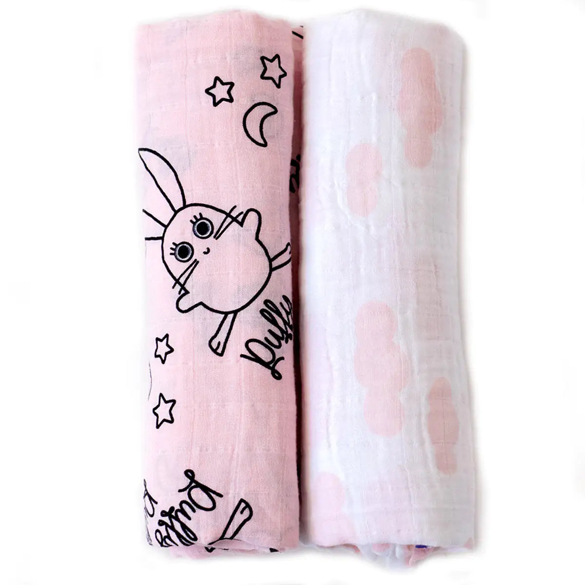 Set of 2 Botton Muslin Babby Swaddle Blanket — Funny Bunny Benny