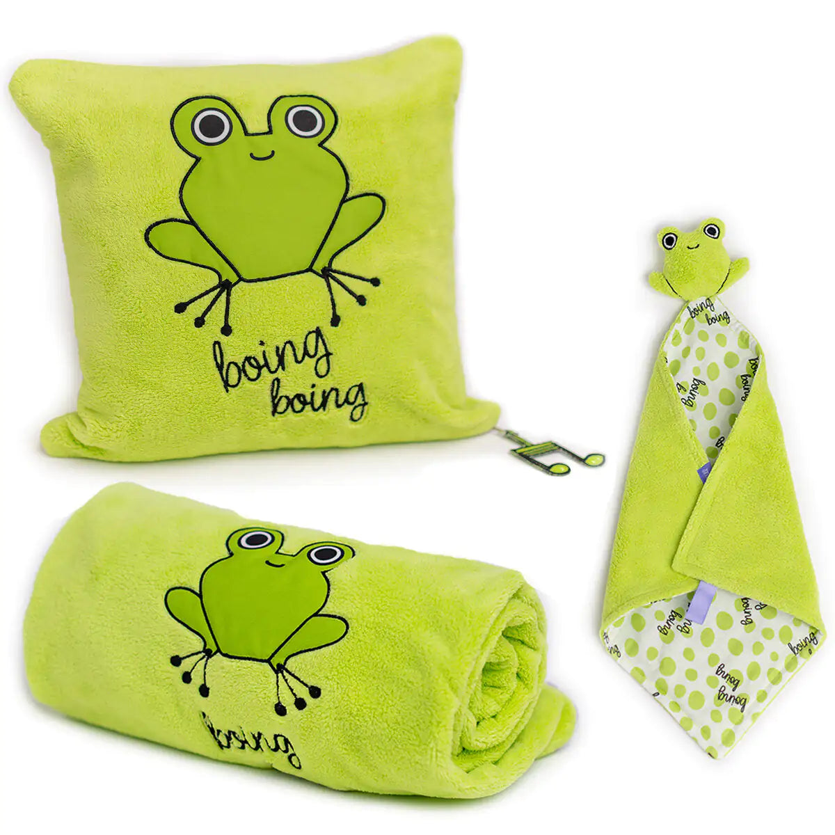 Cotton Baby Blanket + Pillow Set — Cheerful Froggo Finley