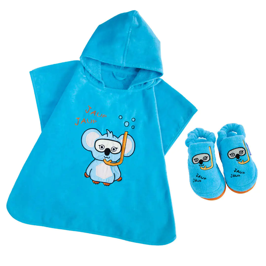 Cotton Poncho + Soft Toddler Slippers Set — Explorer Koala Kobi