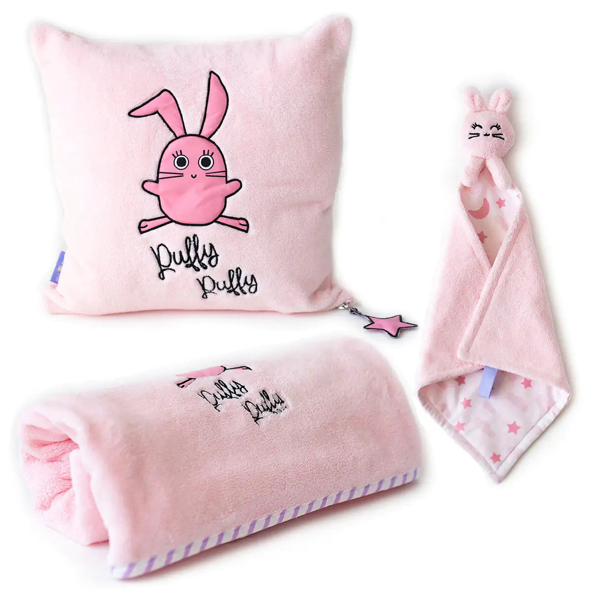 Cotton Baby Blanket Set + Pillow — Pink Bunny Benny