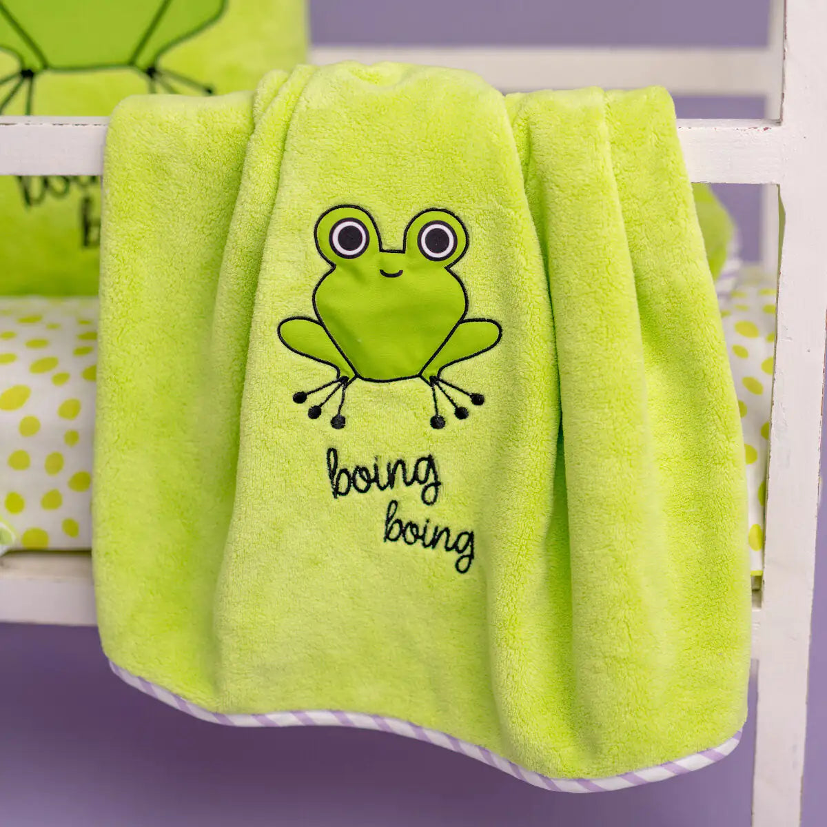 Cotton Baby Blanket + Pillow Set — Cheerful Froggo Finley