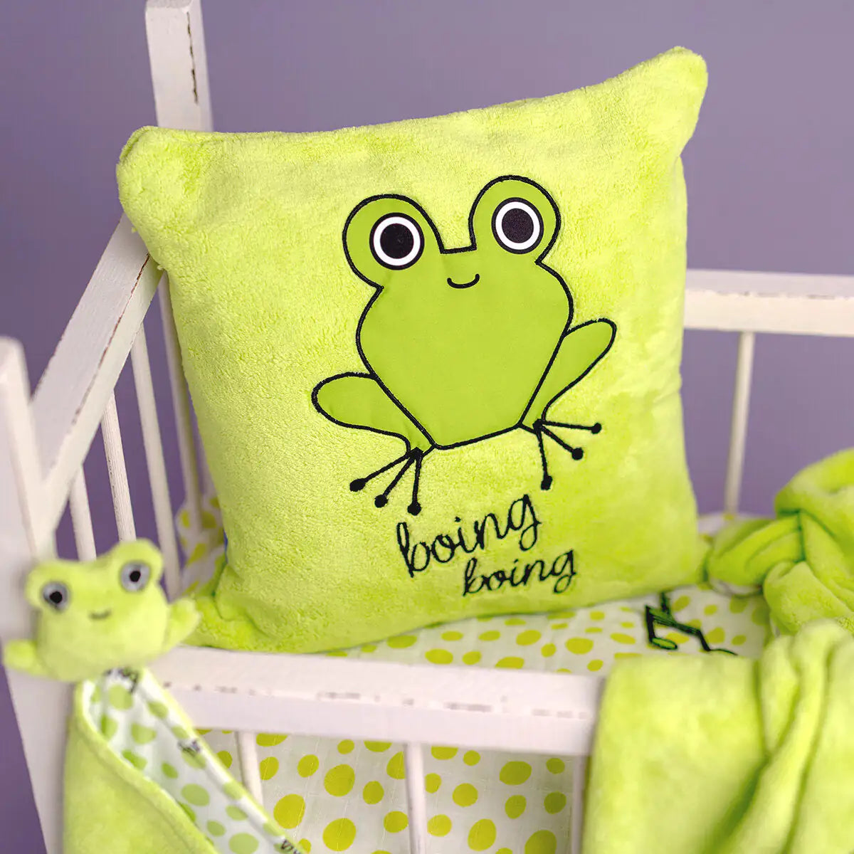 Cotton Baby Blanket + Pillow Set — Cheerful Froggo Finley