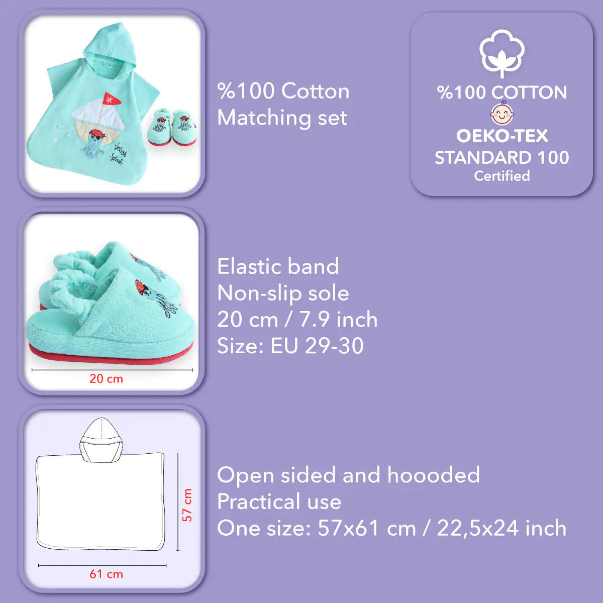 Cotton Poncho + Soft Kid Slippers Set — Sailor Octopus Ollie