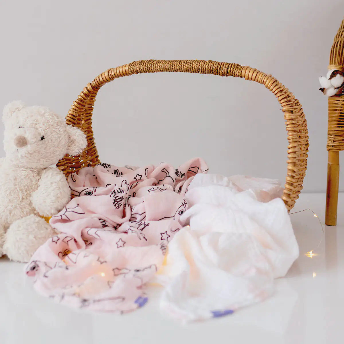 Set of 2 Botton Muslin Babby Swaddle Blanket — Funny Bunny Benny